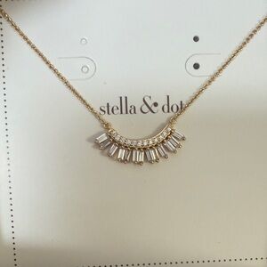 Stella & Dot Baguette Blitz Gold Toned Necklace with Clear Crystal Accents